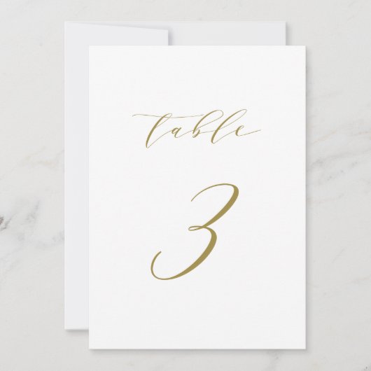 Gold Minimalist Script Wedding Table Number 3 Kaart (Voorkant)
