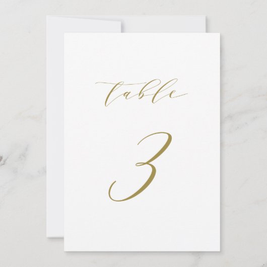 Gold Minimalist Script Wedding Table Number 3 Kaart (Achterkant)