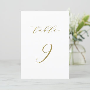 Gold Minimalist Script Wedding Table Number 9 Kaart