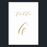 Gold Minimalist Script Weduwtabel 6 Kaart<br><div class="desc">Tabel 6. Voltooi uw tabelkapje met deze elegante en eenvoudige tabelnummerkaart. Het kenmerkt goud minimalistisch manuscript met witte achtergrond. Dit aantal van de manuscriptlijst is perfect voor bruiloften,  afstuderen,  baby showers,  vrijgezellenfeesten en andere gebeurtenissen. Er zijn andere nummers en kleuren beschikbaar.</div>