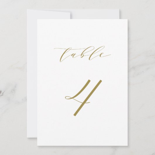 Gold Minimalist Script Weduwtable Number 4 Kaart (Voorkant)