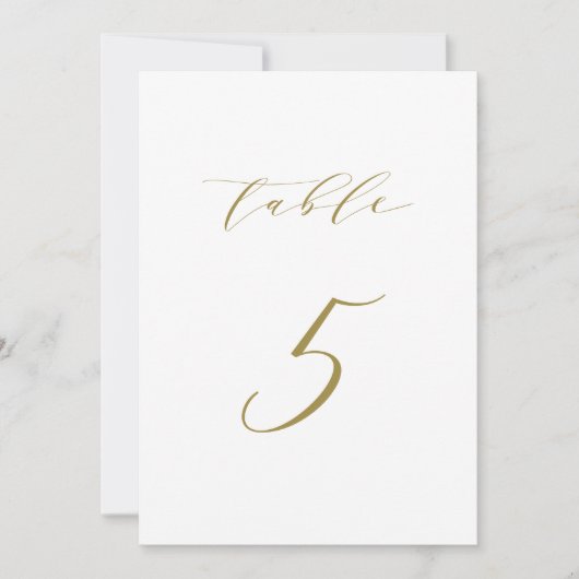Gold Minimalist Script Weduwtable Number 5 Kaart (Voorkant)