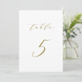 Gold Minimalist Script Weduwtable Number 5 Kaart (Staand voorkant)