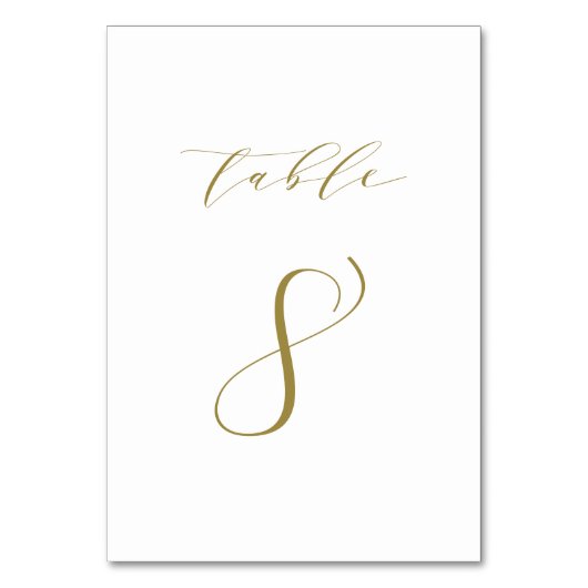 Gold Minimalist Script Weduwtable Number 8 Kaart (Voorkant)