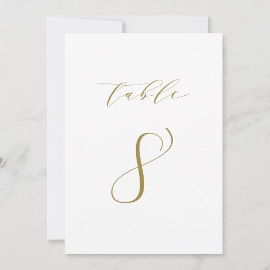 Gold Minimalist Script Weduwtable Number 8 Kaart (Achterkant)