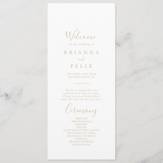 Gold Minimalist Wedding Program Programmakaart (Voorkant)