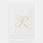 Gold Minimalistische Monogram Clear Wedding Welkom Acryl Bord (Voorkant)