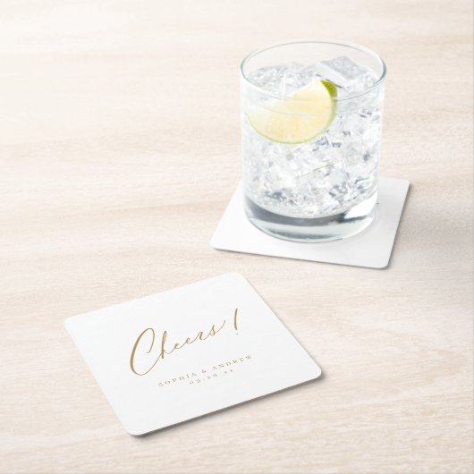 Gold minimum modern-chees script bruiloft kartonnen onderzetters (Insitu)