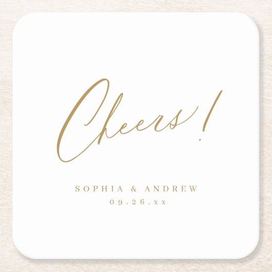 Gold minimum modern-chees script bruiloft kartonnen onderzetters (Voorkant)