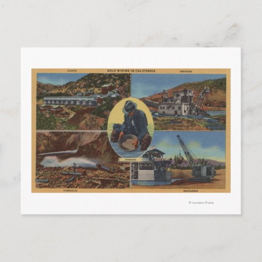 Gold Mining in Californië - Quarz, Dredge Briefkaart (Voorkant)