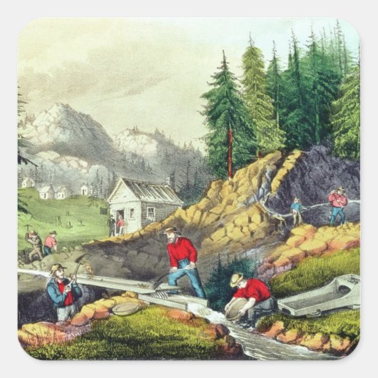 Gold Mining in Californië Vierkante Sticker (Voorkant)