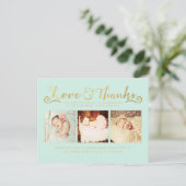 Gold Mint Baby Bedankt Sip & See Briefkaart (Staand voorkant)