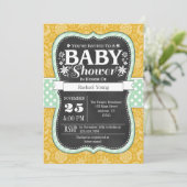Gold Mint Chalkboard Floral Baby shower Invite Kaart (Staand voorkant)