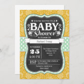 Gold Mint Chalkboard Floral Baby shower Invite Kaart (Voorkant / Achterkant)