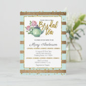 Gold Mint Elegant Bridal Tea Party Invitation Kaart (Staand voorkant)