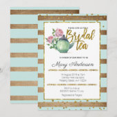 Gold Mint Elegant Bridal Tea Party Invitation Kaart (Voorkant / Achterkant)