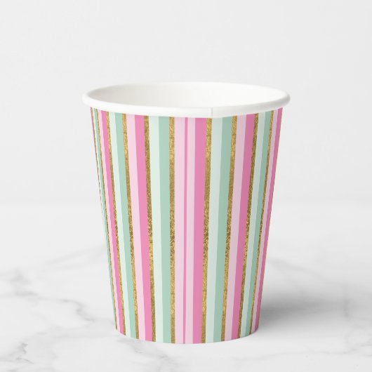 Gold Mint en roze stripes, papierbekertjes Papieren Bekers (Rechts)