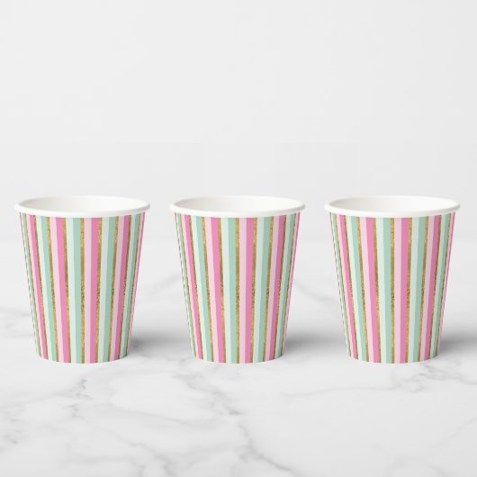 Gold Mint en roze stripes, papierbekertjes Papieren Bekers (Multi)