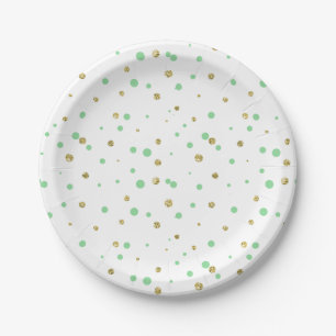 Gold Mint Faux Glitter Confetti Stippen Papieren Bordje