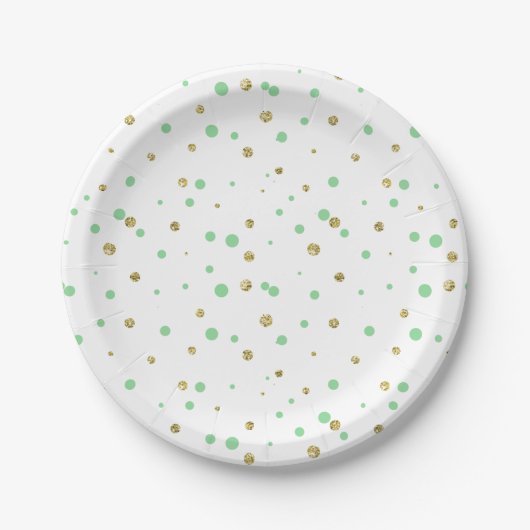 Gold Mint Faux Glitter Confetti Stippen Papieren Bordje (Voorkant)