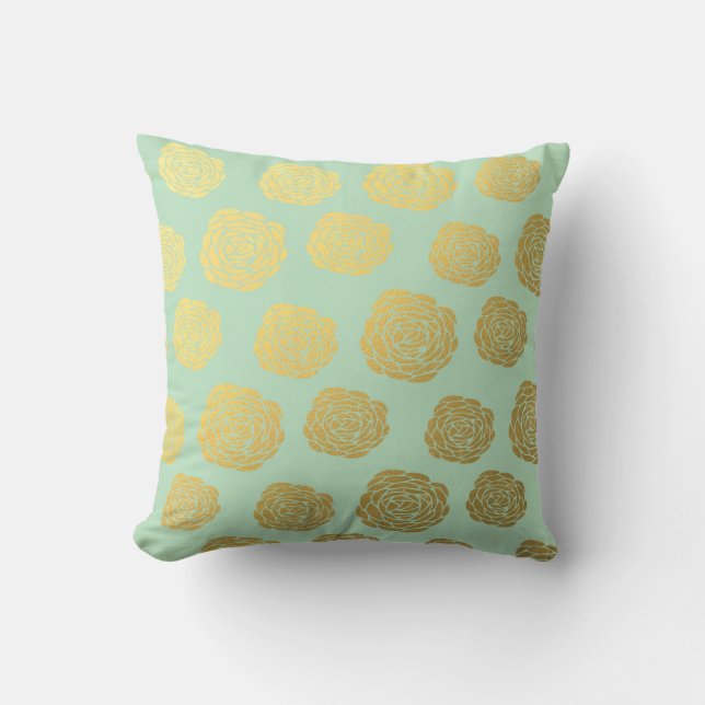 Gold Mint Floral Kussen (Voorkant)