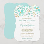 Gold Mint Floral Leaf Bruids Douche Uitnodiging (Voorkant / Achterkant)