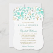 Gold Mint Floral Leaf Bruids Douche Uitnodiging (Voorkant)