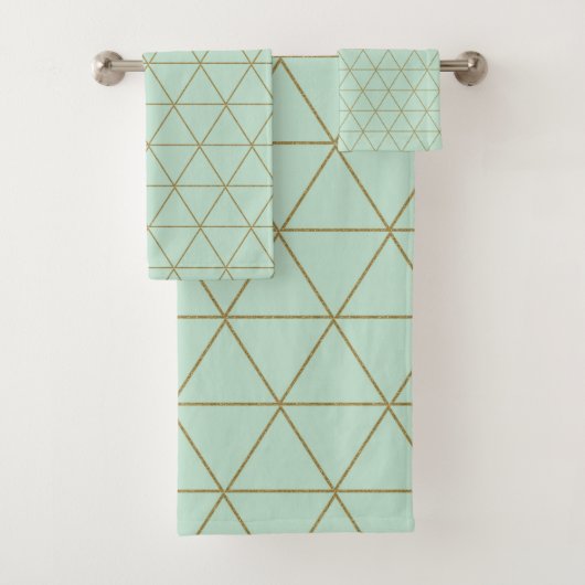 Gold Mint Geometric Triangles Boho Glam Minimum Bad Handdoek (Insitu)