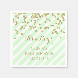 Gold Mint Green Confetti Stripes Baby shower Servetten