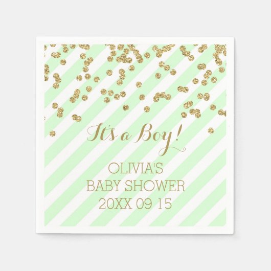 Gold Mint Green Confetti Stripes Baby shower Servetten (Voorkant)