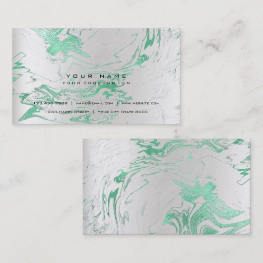 Gold Mint Green Marble Vip Parly Silver Abstract Visitekaartje (Voorkant / Achterkant)