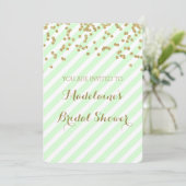 Gold Mint Green Stripes Bridal Shower Invitations Kaart (Staand voorkant)