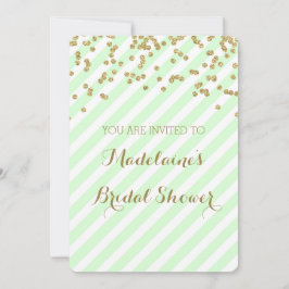 Gold Mint Green Stripes Bridal Shower Invitations Kaart