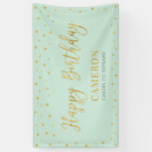 Gold & Mint Happy Birthday Party-banner Spandoek (Verticaal)