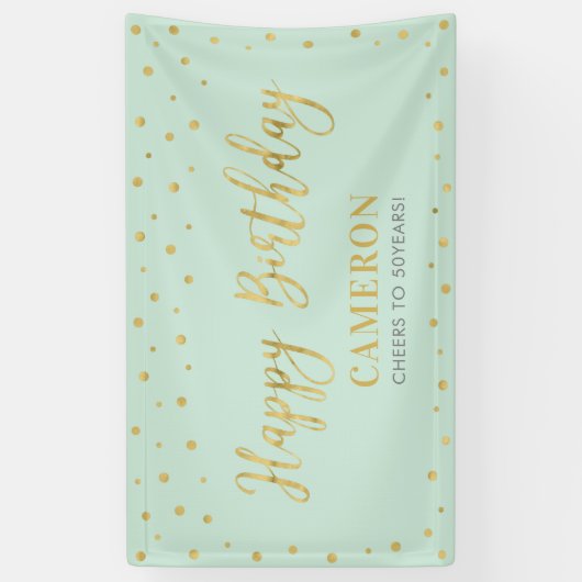 Gold & Mint Happy Birthday Party-banner Spandoek (Verticaal)