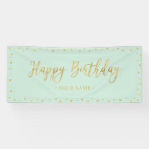 Gold & Mint Happy Birthday Party-banner Spandoek