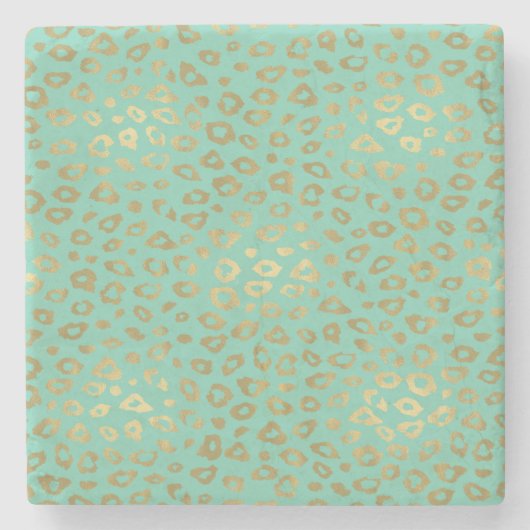 Gold Mint Ombre Leopard Print Stenen Onderzetter (Voorkant)