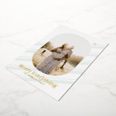 Gold & Mint Stripes Merry-kerstfotografie Folie Uitnodiging (Gedraaid)