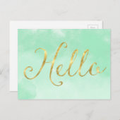 Gold Mint Waterverf Hallo Glam Briefkaart (Voorkant / Achterkant)