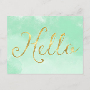 Gold Mint Waterverf Hallo Glam Briefkaart