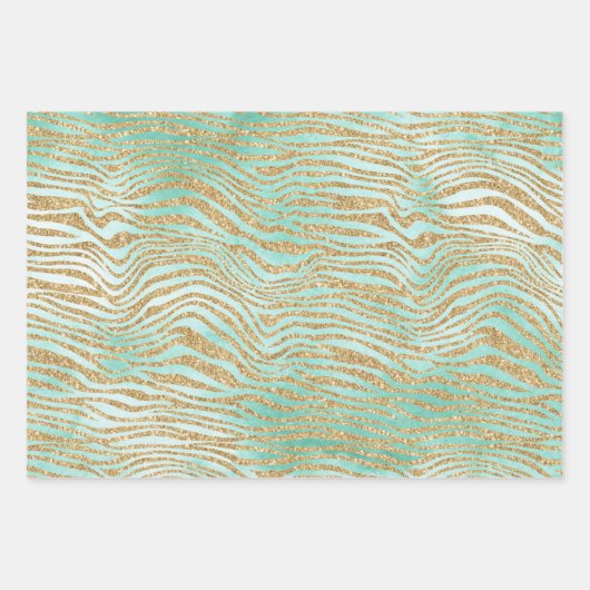 Gold Mint White Ombre Zebra Leopard Inpakpapier Vel (Voorkant 3)