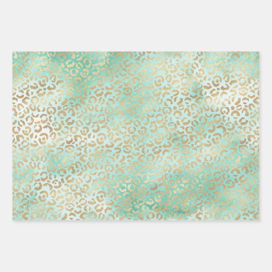 Gold Mint White Ombre Zebra Leopard Inpakpapier Vel (Voorkant)