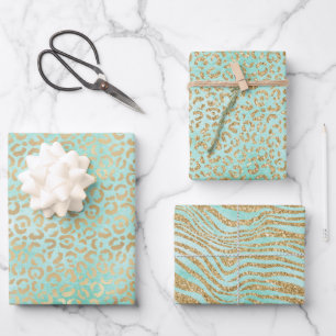 Gold Mint White Ombre Zebra Leopard Inpakpapier Vel