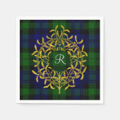 Gold Mistletoe Blackwatch Plaid Monogram Servet (Voorkant)