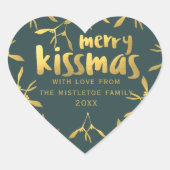 Gold Mistletoe Christmas Holiday Heart Sticker (Voorkant)