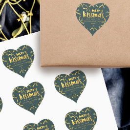Gold Mistletoe Christmas Holiday Heart Sticker