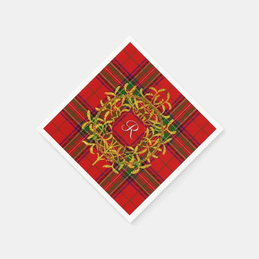 Gold Mistletoe Stewart Plaid Monogram Servetten (Hoek)