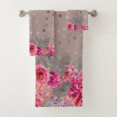 Gold Mocha Dot Floral Towel Set Bad Handdoek (Insitu)