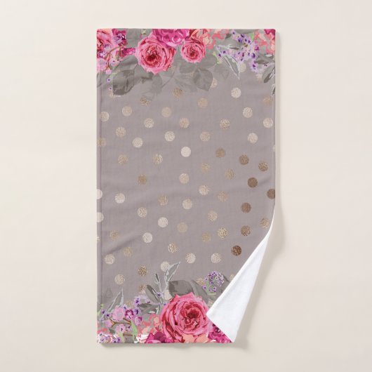 Gold Mocha Dot Floral Towel Set Bad Handdoek (Handdoek)