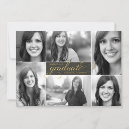 Gold Modern 6 Photo Script-Afstuderen Uitnodigen Kaart